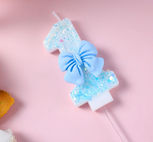 17 Birthday Candles Blue Bow Number 17 Cake Candles, 17th Cake Topper Decorations for Kids Pets Pastel Birthday Party Supplies (Number 17)