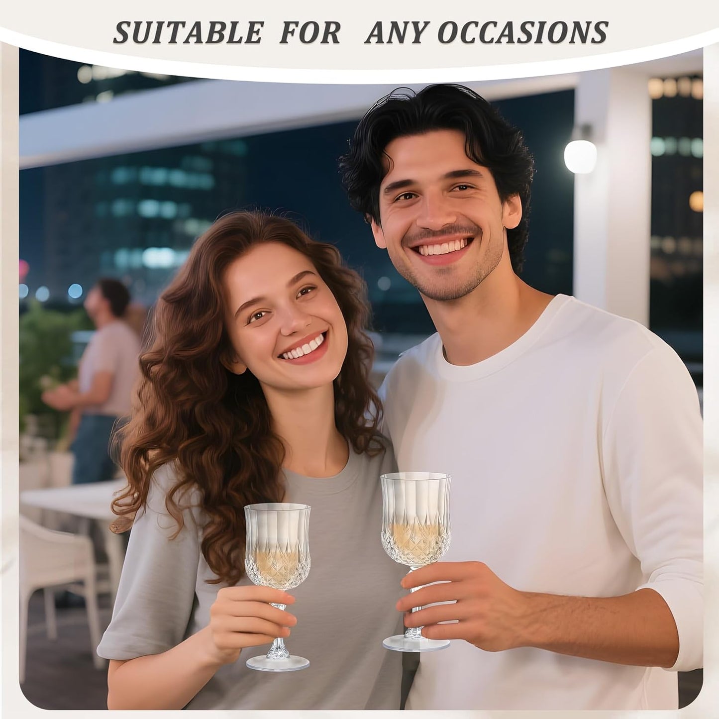 12PCS 7OZ Transparent Wine Plastic Glasses, Drinking Champagne Glasses Flutes Crystal Vintage Water Unbreakable Goblets for Wedding, Parties