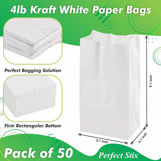 Perfect Stix 4lb Kraft Paper Bags - Pack of 50 Count (Kraft Bags 4lb-50CT) in White