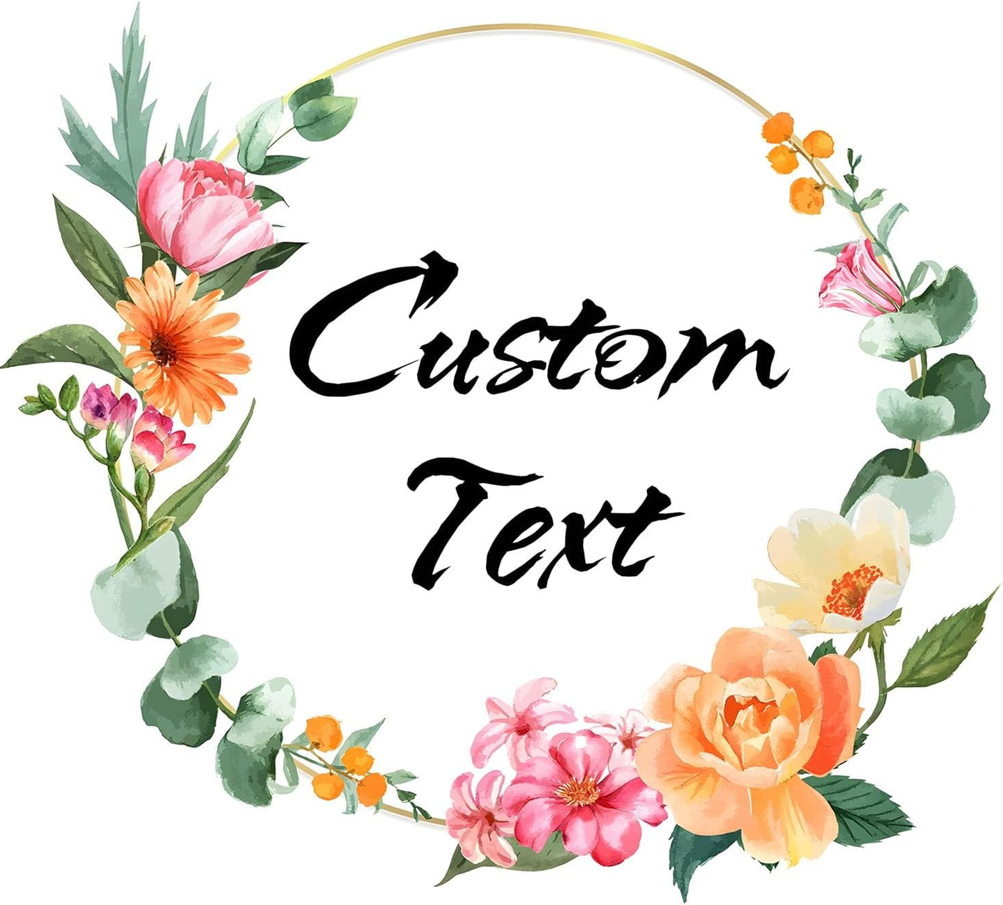 Personalized Custom Stickers Labels for Wedding Favors Birthday, Business Logo Photo Shipping Customized Sticker.Waterproof, Fade & Heat Resistant and Cold Resistant. 60 to 1000 (Wreath E, 2 Inch)