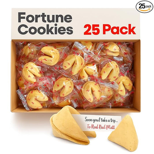 Fortune Cookies | 25 Pack | Individually Wrapped Fortune Cookies for Christmas, Parties, Weddings, Events, and Celebrations with Fun Fortunes -25 Pack