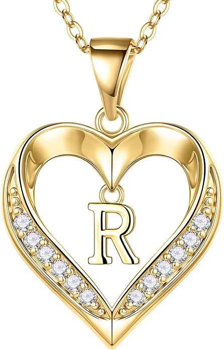TURANDOSS Valentines Day Gifts for Kids Teen Girls - Heart Initial Necklaces, Dainty 14K Gold Plated CZ Heart Letter A-Z Pendant Necklace Trendy Jewelry Valentines Day Gifts for Wife Girlfriend