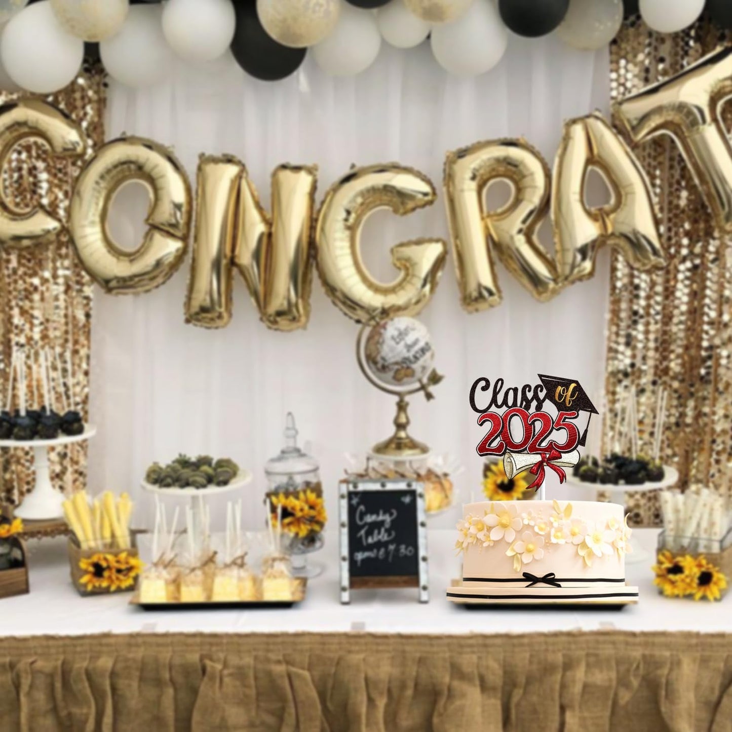 LINGBOOM Class of 2025 Happy Graduation Cake Topper Red Glitter Grad 2025 Happy Graduation We are So Proud of You Cake Decorations Congrats Grad Party Supplies (Red)