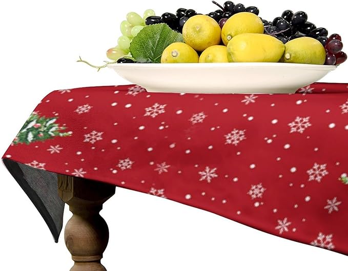 YCness Winter Christmas Snowman Tablecloth, Christmas Tree Cartoon Gift Watercolor Snow Nature Seasonal Decoration Table Cover for Dinner Birthday Holiday Party Kitchen Colorful Red White 55x55 Inch