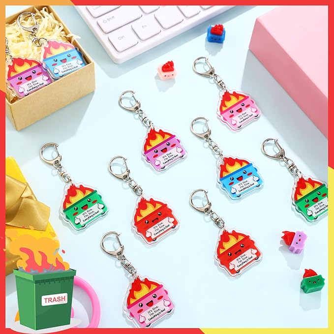 Kenning 50 Pcs Dumpster Fire Keychain Bulk Team Employee Appreciation Gifts Acrylic End of Year Graduation Positive Funny Gift for Coworker Family Friend
