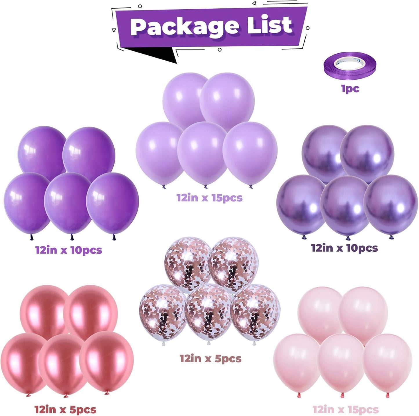 Pink and Purple Balloons Metallic Purple Pink Red Balloons for Butterfly Birthday Party Decorations Pastel Latex Balloon 12inch 60pcs Balloon Bridal Shower Bachelorette Engagement