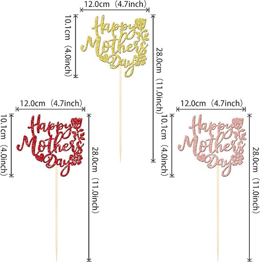 12 PCS Happy Mother's Day Centerpiece Sticks Double Sided Glitter Rose Love Best Mom Centerpieces for Happy Mother's Day Theme Table Flower Decorations Women Birthday Party Supplies Colorful