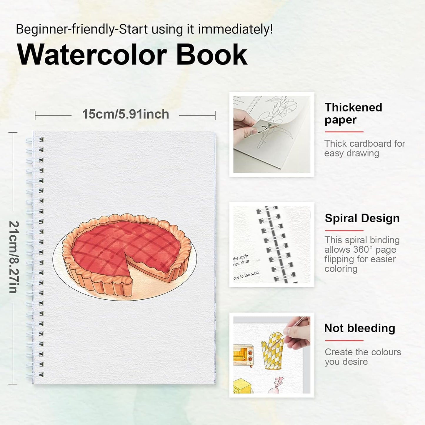 Watercolor Workbooks with Step by Step for Adults Teens - Beginner Watercolor Workbook with 12 Coloring Book Pages -100% Cotton 300gsm/140lb Watercolor Paper(Kitchen)