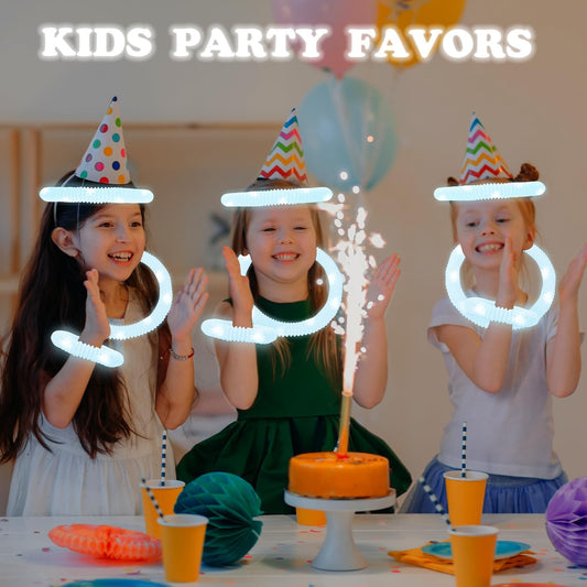 24 PCS White Glow Sticks Party Favors for Kids,Christmas LED Light Up Necklaces Bracelets Accessories for Toddlers,Glow Dance Wedding Camping Party Supplies Decorations Stocking Stuffer for Boys Girls