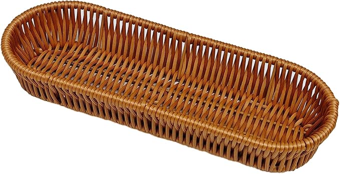 RT&BS Handwoven Utensil Basket, Artisan Mini Bread Basket, Flatware Storage Narrow Baskets for Farmhouse Kitchen, Rustic Dining Table Decor (1pcs, Oval)