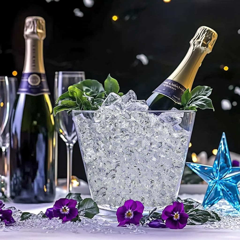 HappyFiller Fake Ice Cubes 700 PCS Clear Acrylic Rocks Vase Fillers for Centerpieces,Crystal Gems Stones Dazzlers Diamonds for Decor Photography Prop,Arts Crafts,Table Scatter,Home Decoration