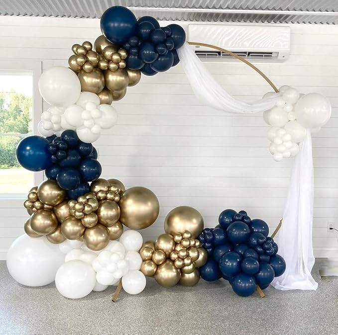Navy Blue and Gold Balloons Arch Kit, 162pcs Different Sizes with Navy Blue White Chrome Gold Confetti Balloons for Graduation 2025 Anniversary Baby Shower Birthday Party Decorations