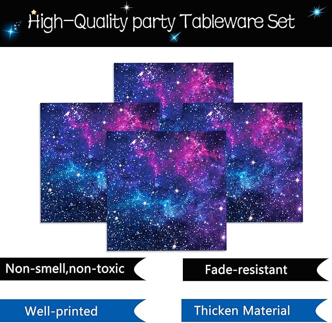 Space Galaxy Party Supplies Tableware Set Outer Space Theme Birthday Party Decoration Starry Night Solar System Planet Plates Napkins Forks Cups for 24 Guests