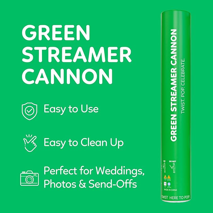 2 Pack Streamer Cannon Confetti Poppers | Biodegradable Green Confetti | TUR Party Supplies | Launches Up to 25ft | Giant (12 in) | Party Poppers for Graduation, Birthdays, Weddings, and Memorial Day