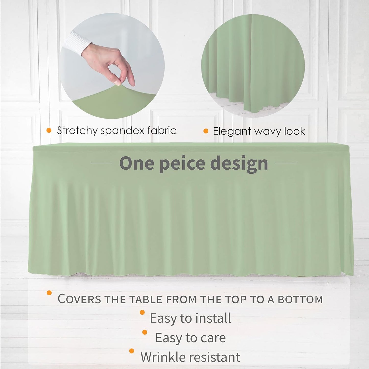 Your Magic Moment Sage Green Table Cloth Rectangle Table Skirts - Spandex Covers 6 ft 2pcs Banquet Linen Tablecloth - Green Party Decorations Décor