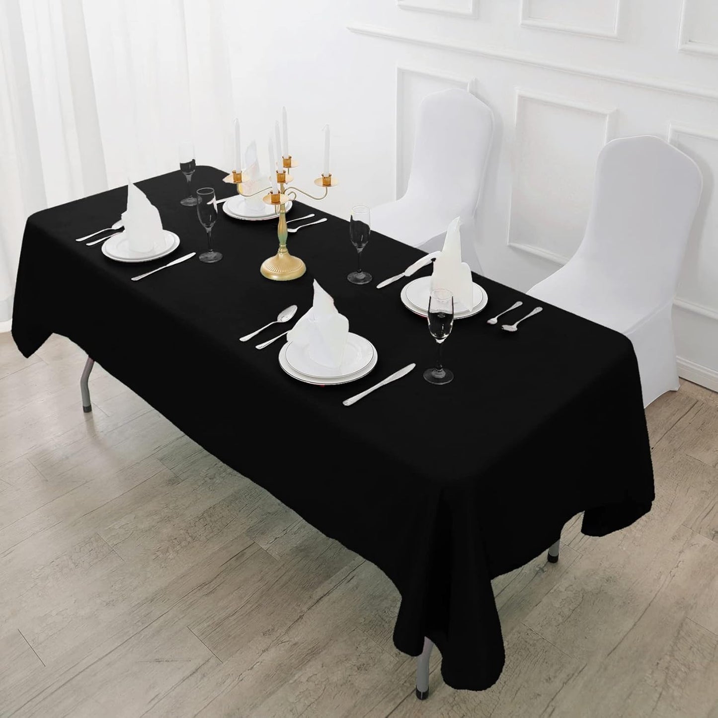 Fokitut 2 Pack Waterproof Rectangle Tablecloth, 60x120 Inch,Stain Resistant and Wrinkle Polyester Table Cloth, Fabric Table Cover for Kitchen Dining, Wedding, Party, Holiday Dinner-Black