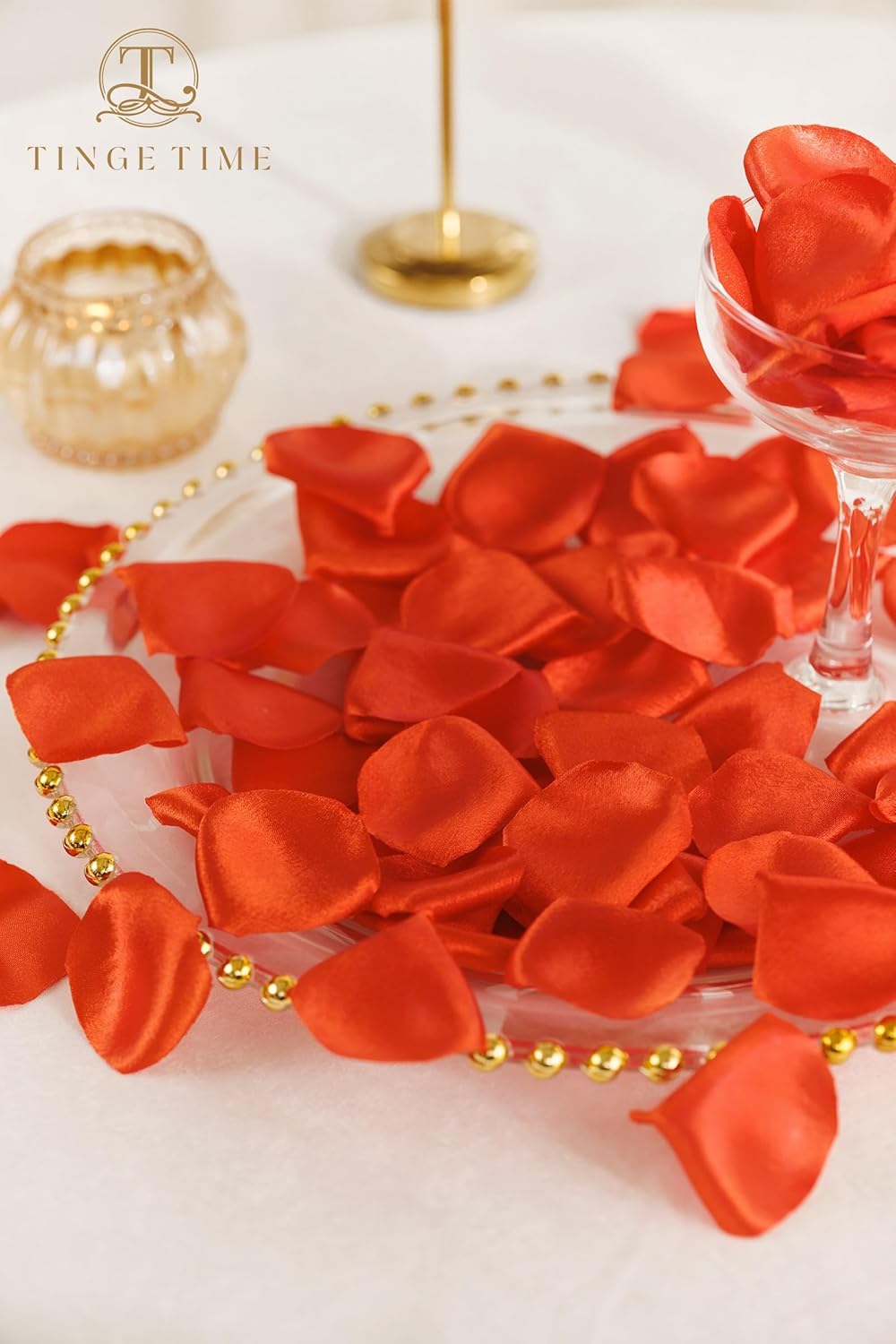 TINGE TIME 300pcs Silk Rose Petals Burnt Orange Heart Flower Petals for Wedding Flower Girl Basket Aisle Scatter Dinner Table Centerpieces Party Confetti Bridal Shower Romantic Night Decoration