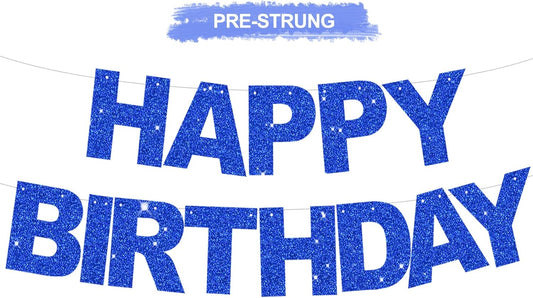 BEISHIDA Blue Happy Birthday Banner - Pre-Strung, No DIY, Sign - Birthday Banner for Women, Kids Decor