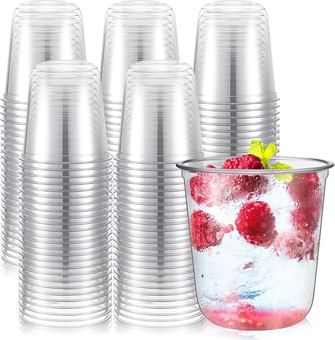 500 Pcs Disposable Stemless Glasses 12oz Crystal Plastic Wine Glasses Clear Classic Pet Cup for Meeting Weddings Birthdays Cocktail Christmas Party Supplies (Clear)