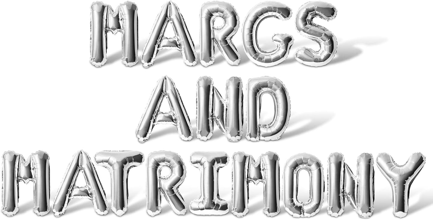 Letter Balloons - MARGS AND MATRIMONY 16" Inch Alphabet Letters Foil Mylar Balloon Bachelorette Party Banner (Silver)