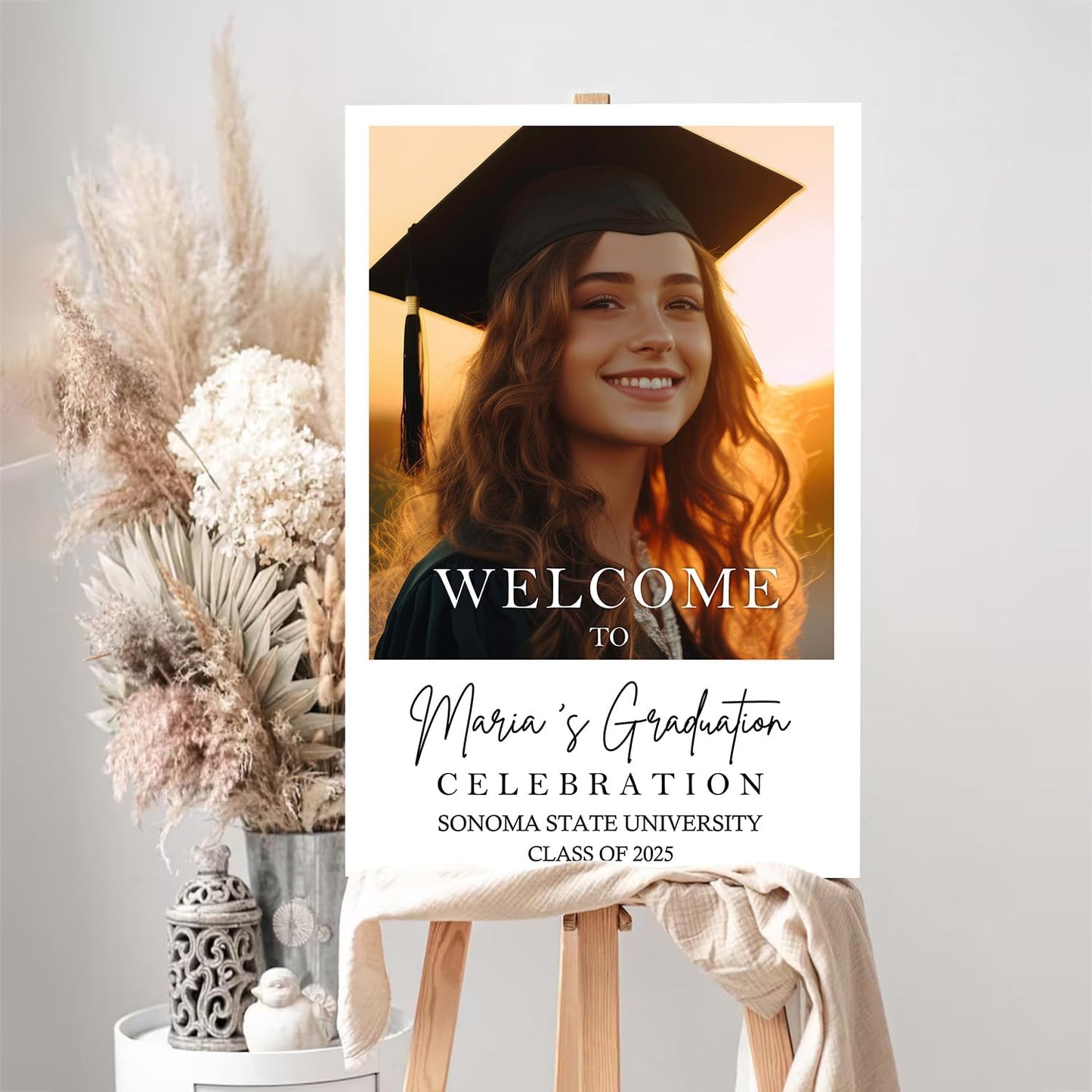 Minimalist Grad Party Welcome - Graduation Photo Sign, Decor With Frame Included