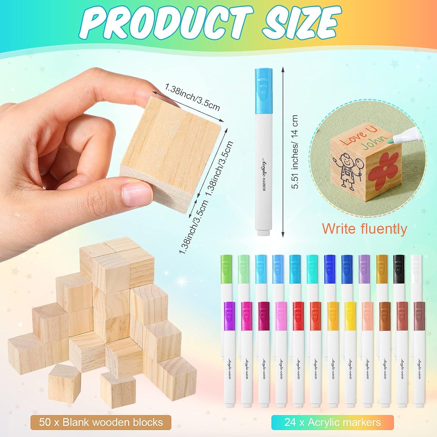 Tatuo 75 Pcs Baby Shower Games Sign Kit Including Decorate a Block Game Sign 50 DIY Wooden Block 24 Acrylic Paint Marker Baby Shower Prize for Gender Reveal Party(Greenery)