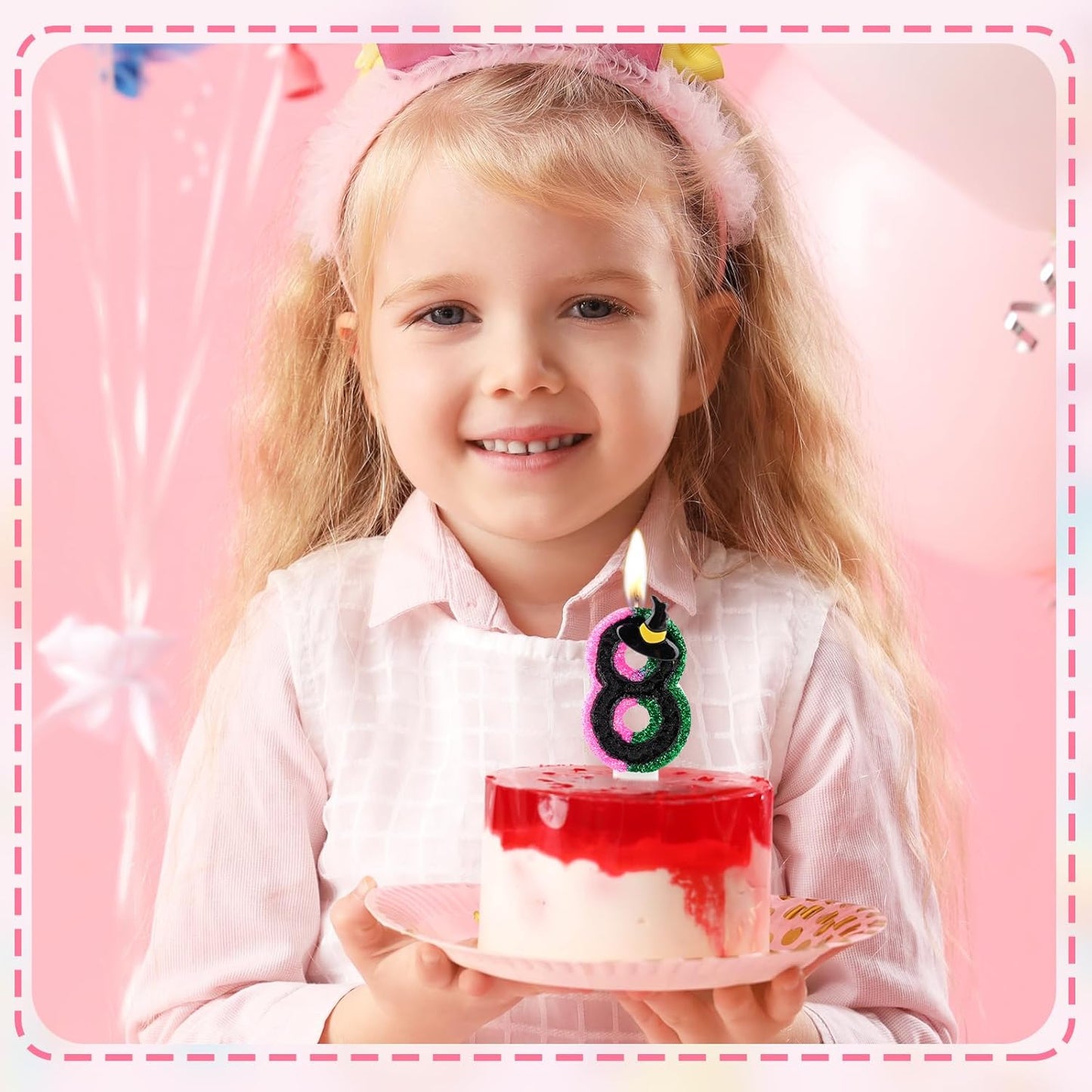 Pink Green Birthday Number 3 Candles for Cake, Pink Green Black Party Decorations, Witch Birthday Decorations for Girls