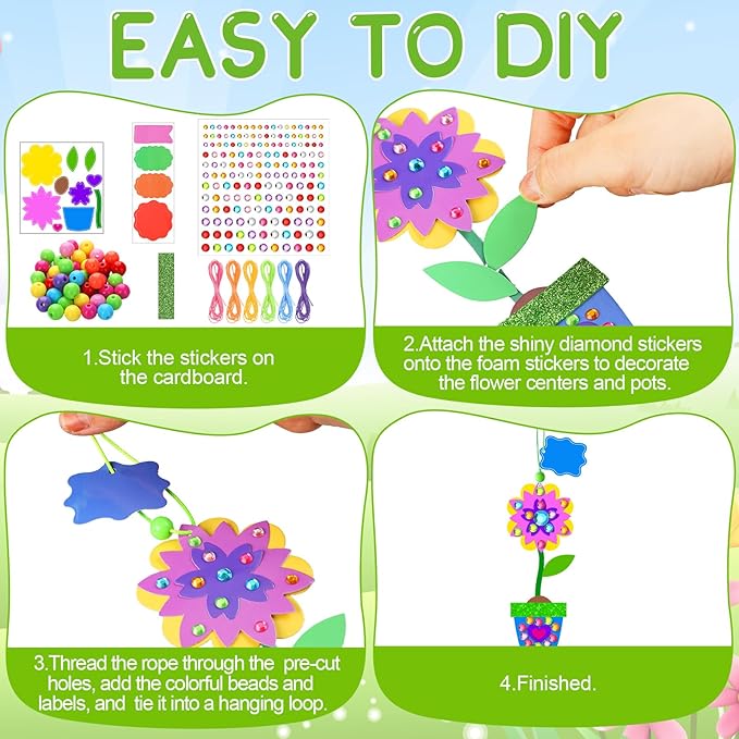 Frienda 48 Set Spring Potted Flower Craft Kit Make Your Own Tulip Sunflower Pot Craft DIY Potted Flower Ornaments Decorations Gift for Kids Classroom Activities Birthday Mother's Day Party Favors