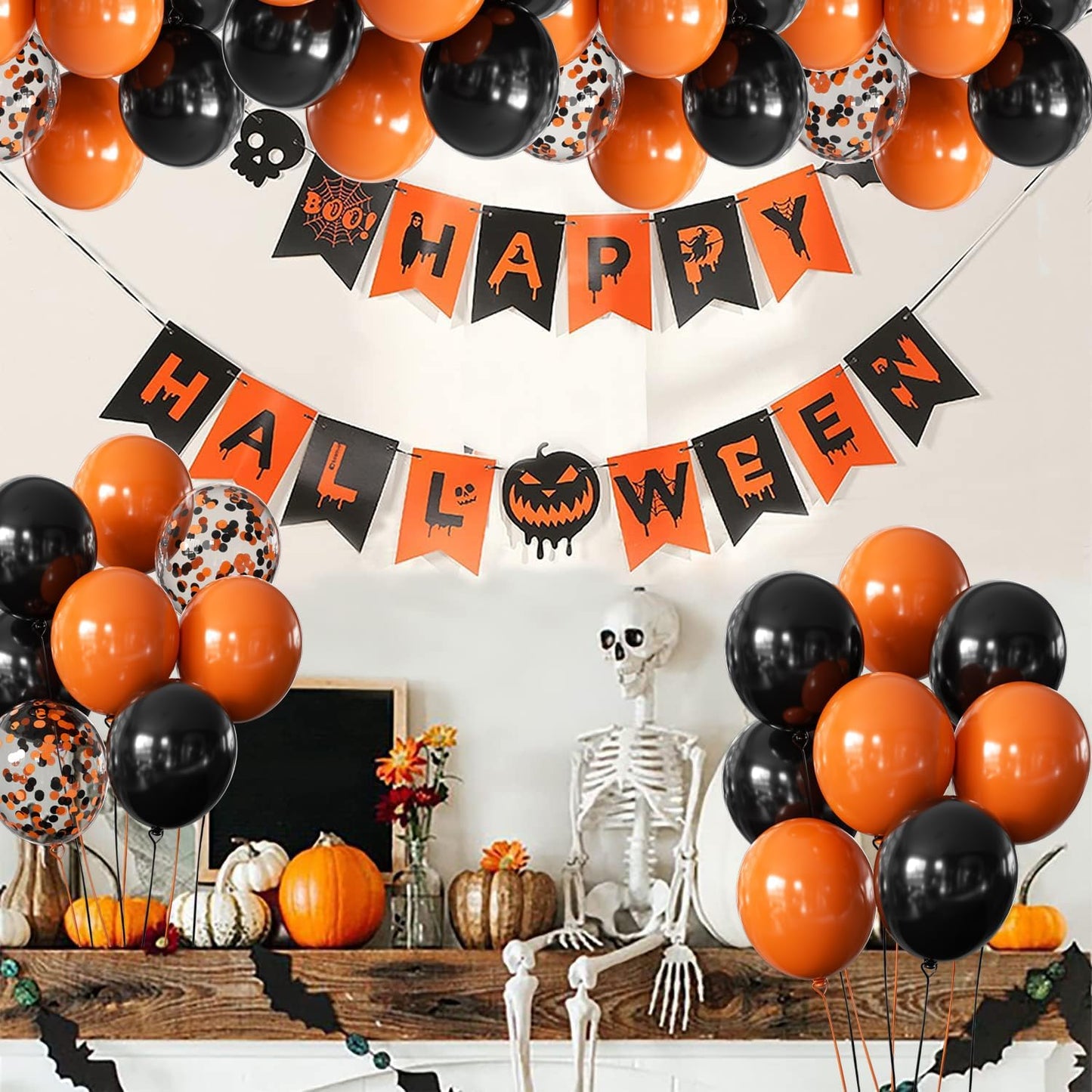 Halloween Balloons Black and Orange Balloons, 50Pcs Orange & Black Latex Balloon12 Inch Black Orange Confetti Balloons for Birthday, Graduation Party Decorations