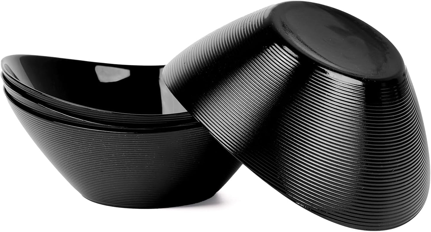 43 OZ Serving Bowl Set of 4, Opal Glass 9 inch Oval Serving Dishes for Salad, Side Dishes, Fruit Kitchen, Microwave & Dishwasher Safe, Black
