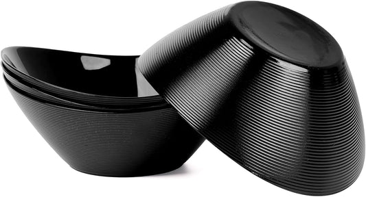 43 OZ Serving Bowl Set of 4, Opal Glass 9 inch Oval Serving Dishes for Salad, Side Dishes, Fruit Kitchen, Microwave & Dishwasher Safe, Black