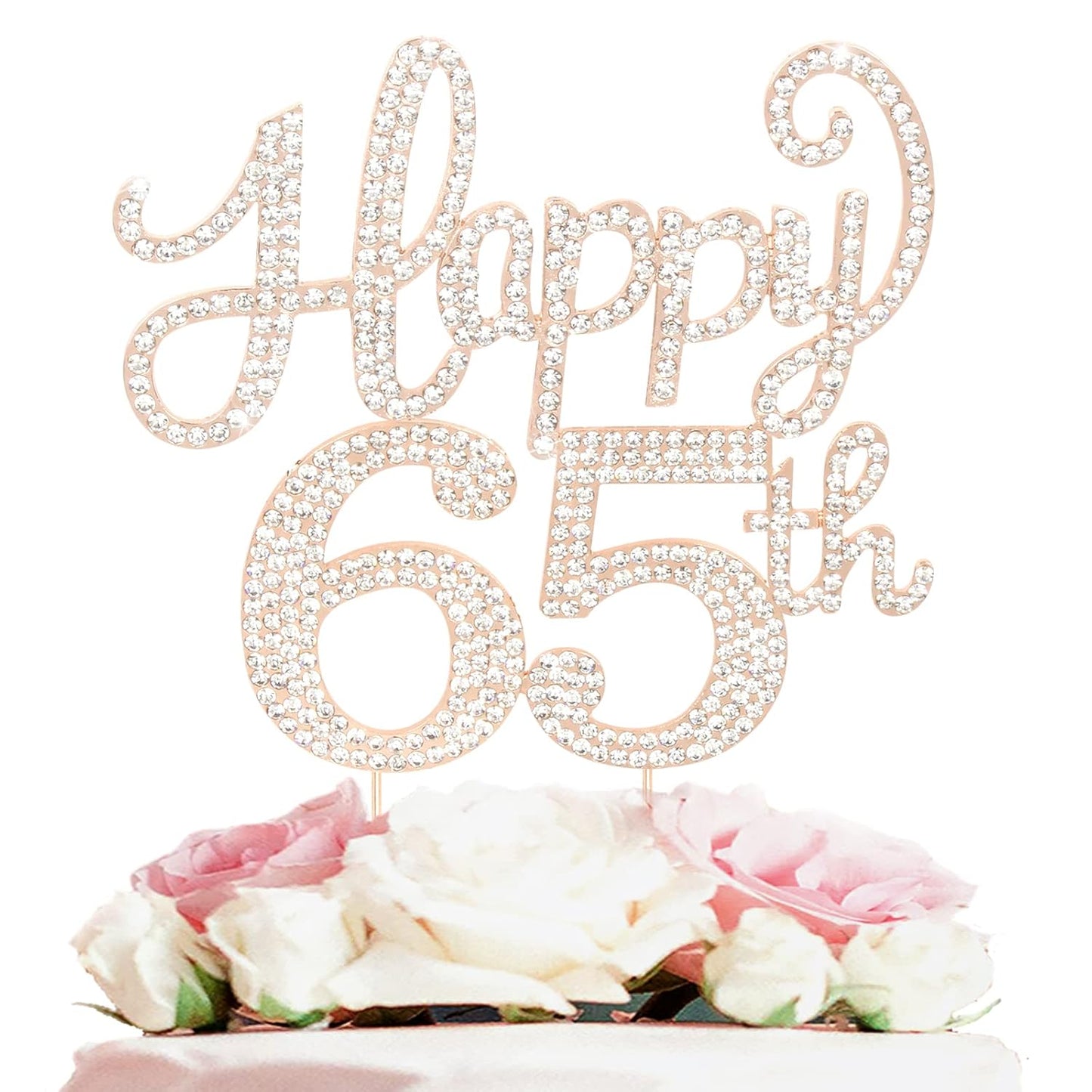 LASKYER Happy 65th Birthday Decorations,65th Birthday Gold Rhinestone Cake Topper - Cheers to 65 Years Old Bday Party Metal Sparkly Cake Centerpieces Sign.