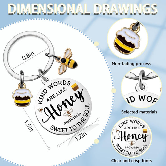Christian Keychain for Women Teen Girls Religious Bible Verse Keychain Inspirational Bee Themed Christian Gift for Friends Family Cute Sweet Like Honey Bee Gifts Bible Scripture Accessories