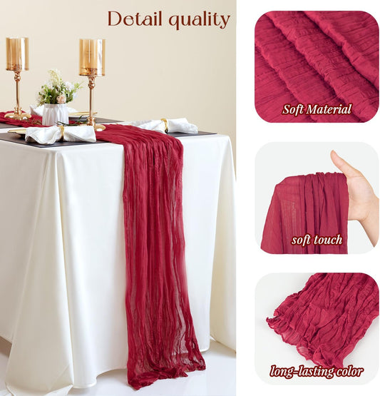 Sioloc Burgundy Red Cheesecloth Table Runner Fall Autumn Decor for Home 10ft Table Cloth for Wedding Birthday Party Bridal Shower Christmas Halloween Thanksgiving