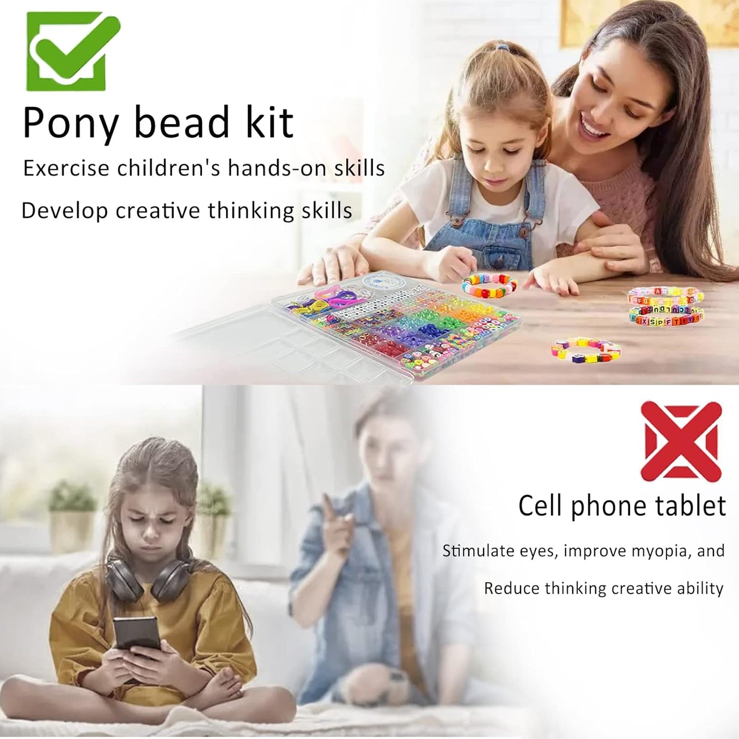 LIS HEGENSA 1000 Pcs DIY Childrens Crafts Beads Friendship Bracelet Kit, with Pony Beads Letter Beads and Bracelet Making Kit, Colorful Charms, Used for Custom Necklace Bracelets and Jewelry Decor