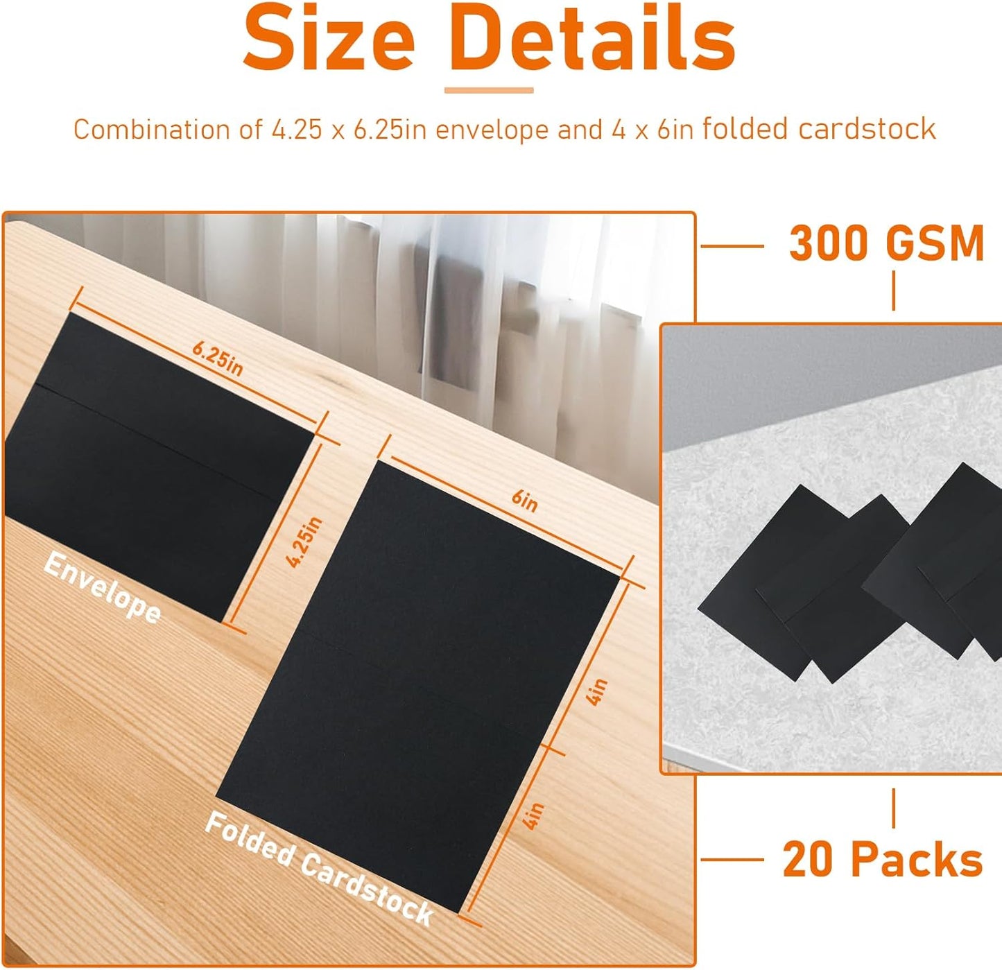 Black Blank Greeting Cards and Envelopes 4 x 6 Printable Heavyweight Folded Cardstock and A4 Envelopes Self Seal 20 packs for Invitations, Wedding, Thank You Cards & All Occasion