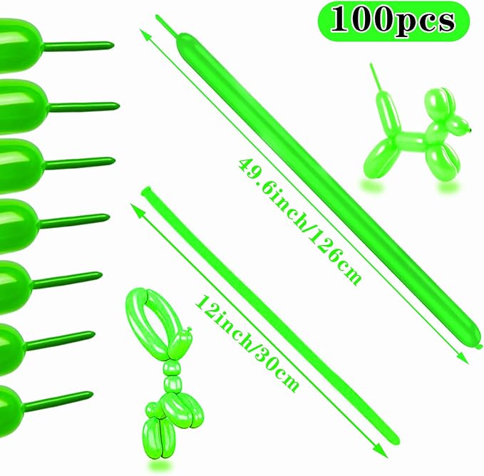 260 long balloons for balloon animals 100 Pack Thickening Latex Modeling Long Magic Balloons Twisting DIY Animal Balloon for Beginners Children's Party Carnivals Party Decorations (green balloon)