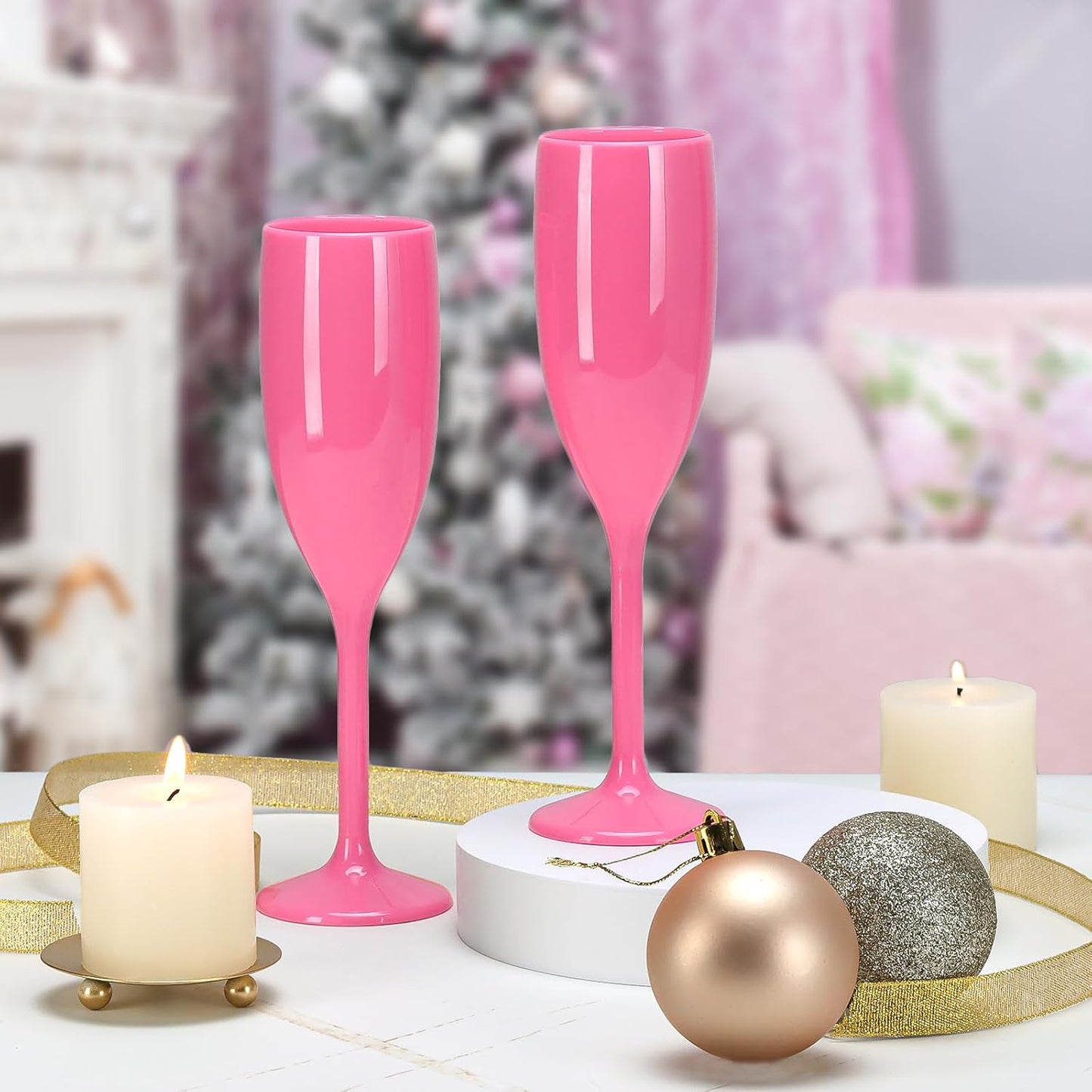 XUWAIDSGN Champagne Flute Acrylic Champagne Glasses Wedding Toasting Champagne Flute Goblet Plastic Reusable Unbreakable Champagne Cups for Bachelorette Wedding Bridal Shower Party (Pink, 10)