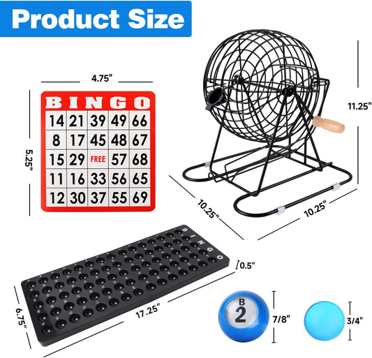 GSE Games & Sports Expert Deluxe Bingo Game Set with Large Steel Cage, Master Board, 75 Colored Balls, 500 Chips, 50 Bingo Cards for Large Groups, Parties, Game Night
