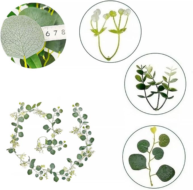Artificial Eucalyptus Small Flowers Decoration Babysbreath Garland Faux Silk Leaf Décor Anniversary Engagement Party Wedding Fireplace Craft Design Housewarming Window Decorating