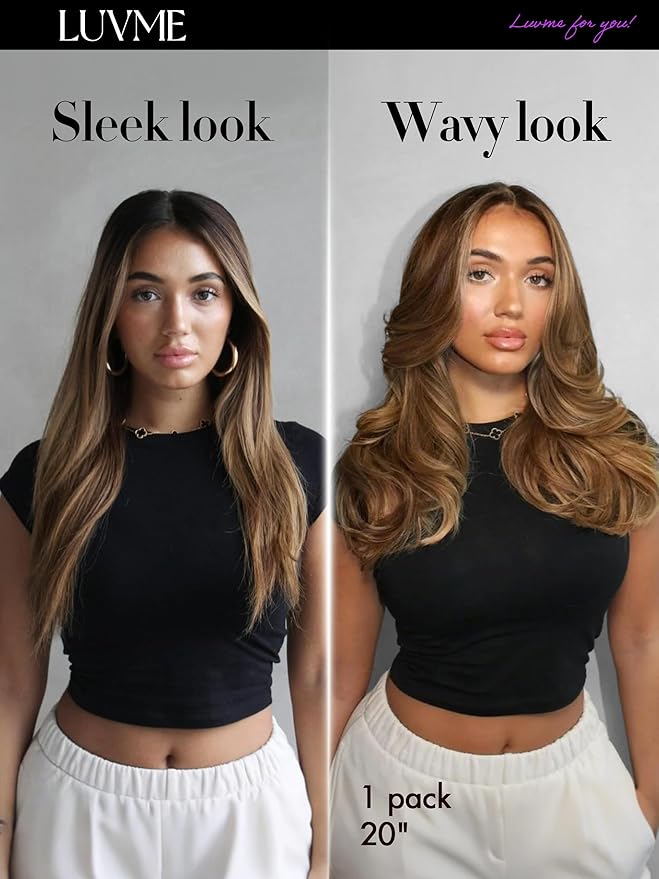 LUVME Straight Seamless 110g 7Pcs Clip in Hair Extensions Full Max with 18 inch Remy Human Hair Extensions, Highlight Color 100% Real Soft Human Hair