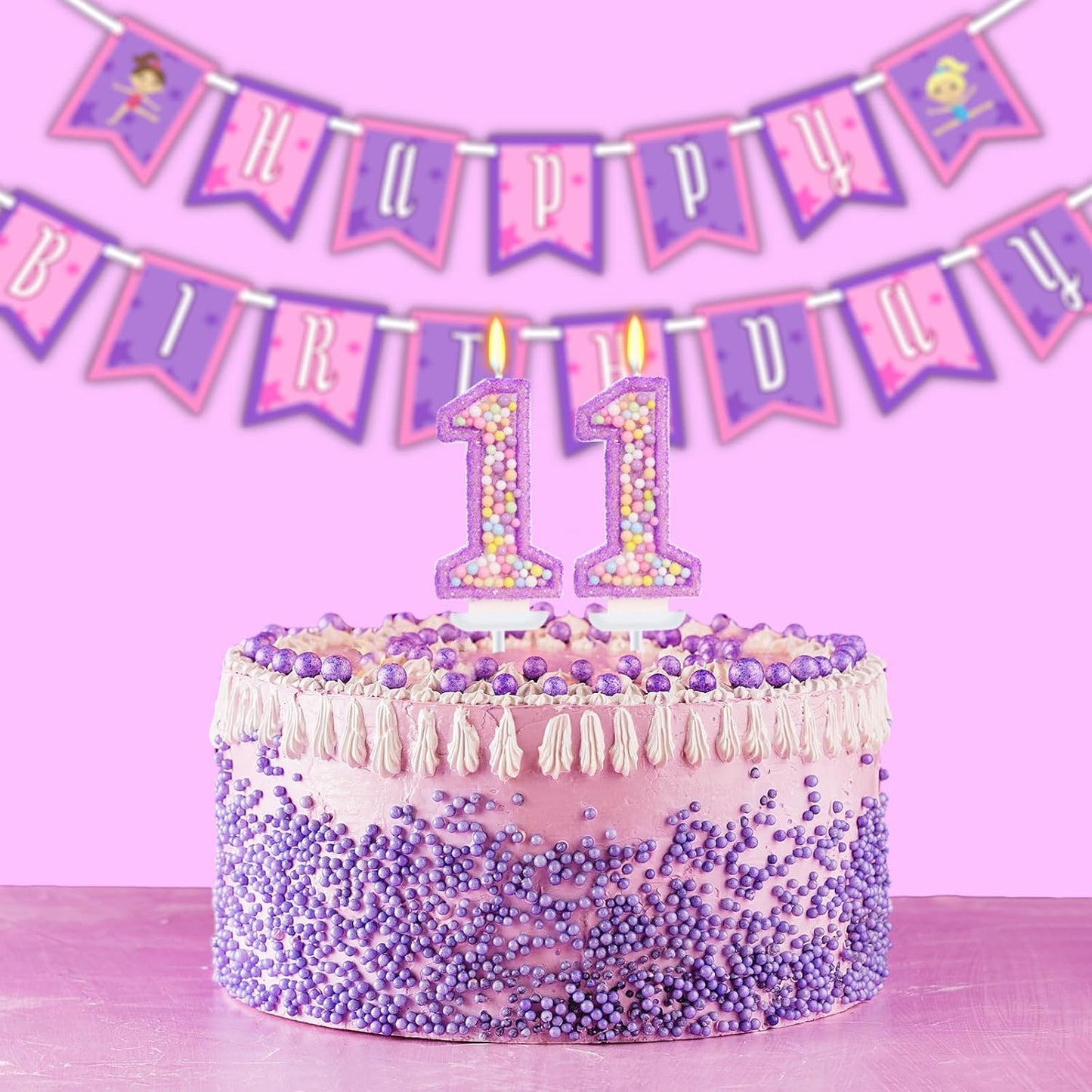 Purple Birthday Candles - Number 11 Candle, Colorful Macaron Candles, 11 Birthday Decorations for Girls, Purple Cake Decorations, Theme Party Supplies