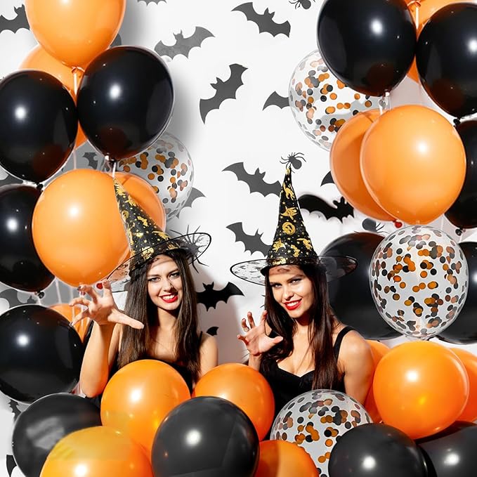 Halloween Balloons Black Orange Balloons, 60Pcs 12inch Latex Orange Black Balloon and Confetti Balloon for Halloween Birthday Party Decorations Anniversary Graduation Decoration