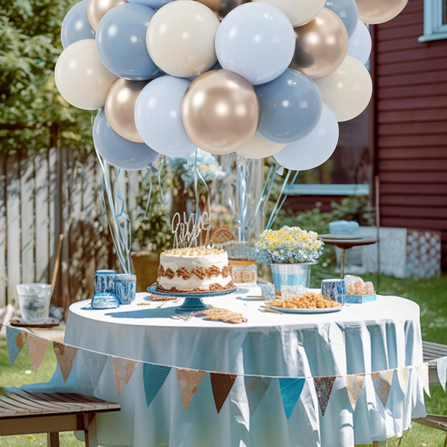 50pcs Dusty Blue Balloon Set, 12-Inch Baby Slate Blue, Sand White & Champagne Gold Confetti Balloons, Elegant Decor for Baby Showers, Weddings, Graduations & Boys' Birthdays