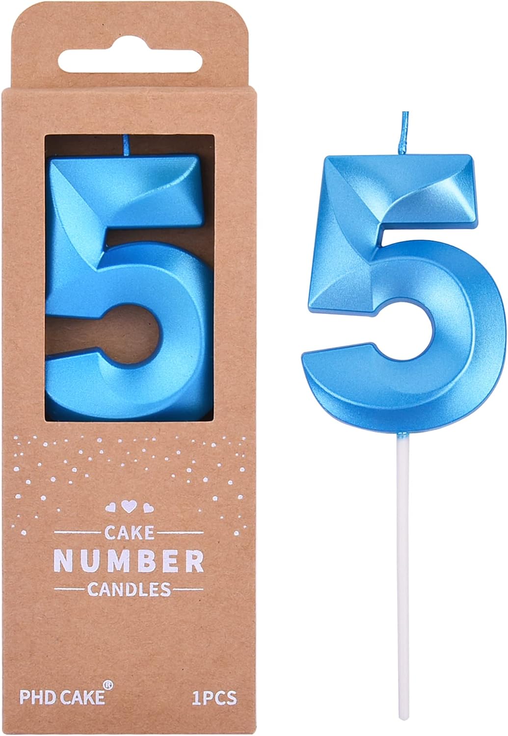 PHD CAKE 2.76 Inch Diamond Blue 5 Number Birthday Candles, Blue Number Candles, Cake Number Candles, Party Celebration