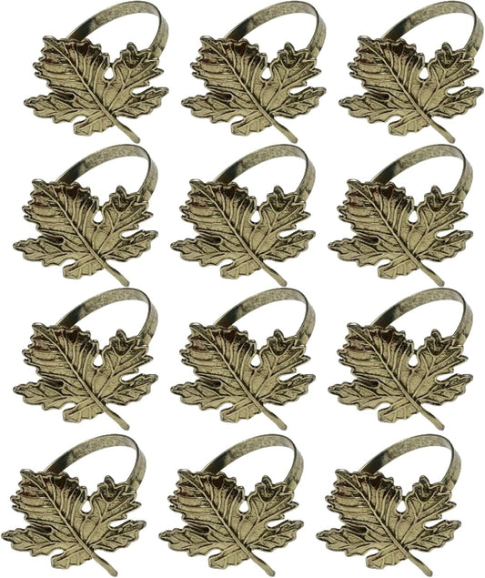 12Pcs Maple Leaves Napkin Ring, Fall Metal Napkin Ring Holder Maple Leaves Serviette Buckle Holder Autumn Leaf Napkin Buckle for Harvest Season Thanksgiving Fall Decoration