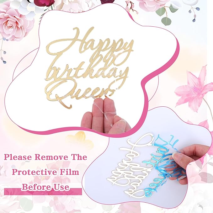 14pcs Birthday Queen Cake Topper Acrylic Gold Happy Birthday Queen Cake Topper for Women Queens Birthdays Decorations Cakes Decoration for Women Girls Valentine's Day Mother's Day
