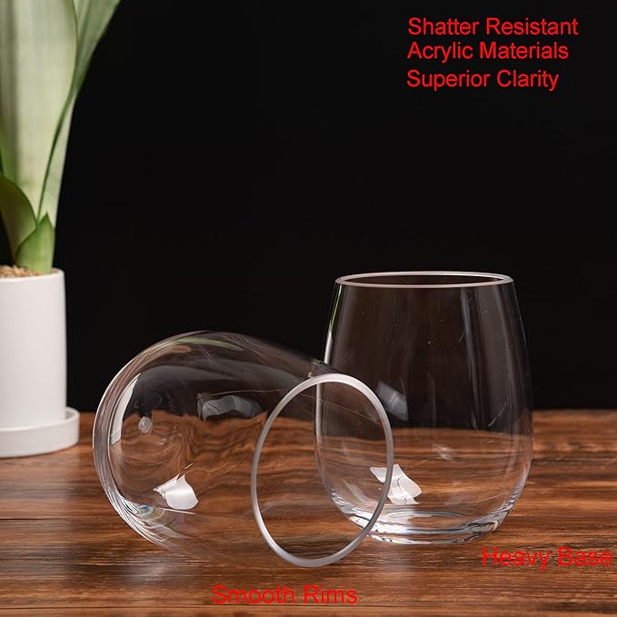 KX-WARE Unbreakable 18-ounce Acrylic Stemless Wine Glasses, set of 8 Clear