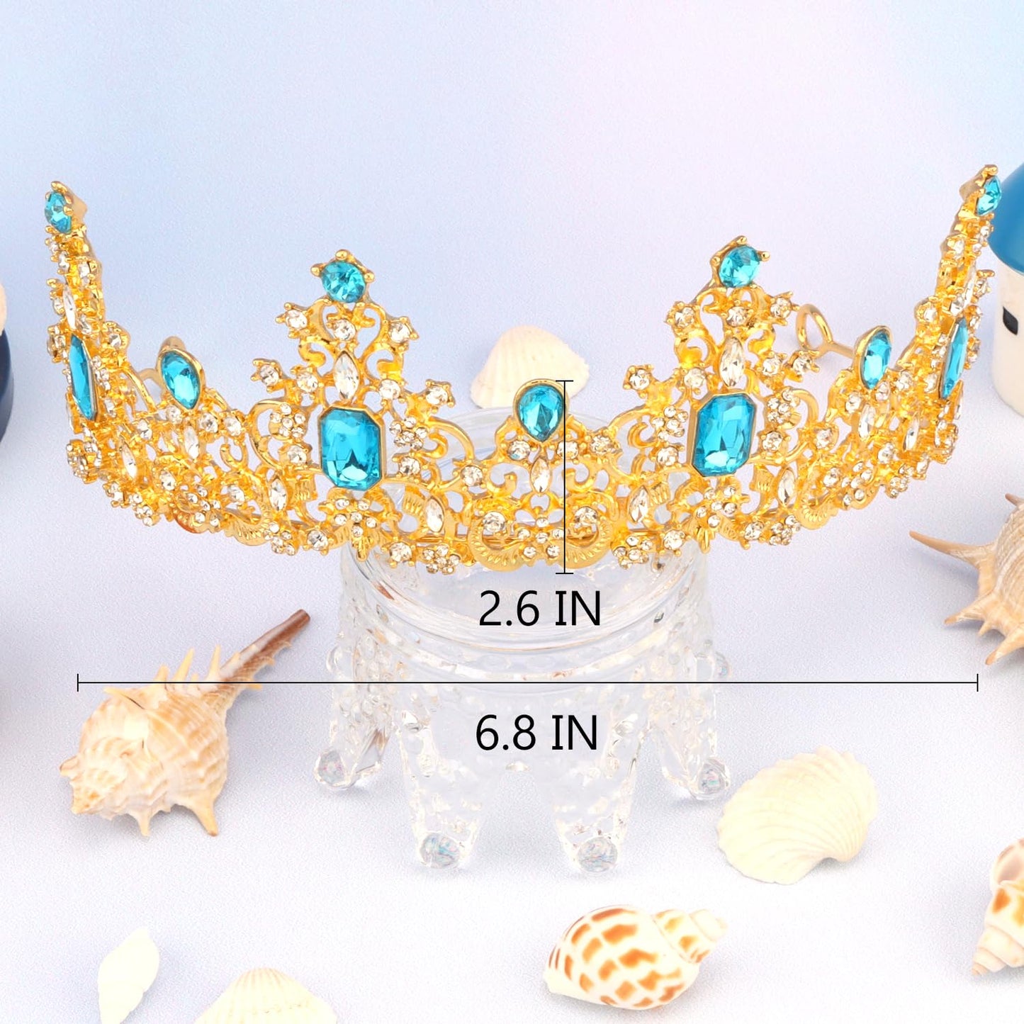 Didder Aqua Blue Gold Princess Crown Birthday Tiara Prom Queen Tiaras and Crowns for Women and Girls Halloween Costume Headpiece Hair Accessories