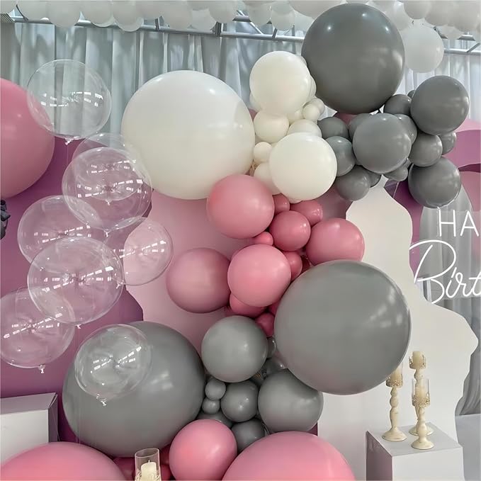 Grey Balloons, 140pcs 18 12 10 5 Inch Different Sizes Pack Party Latex Balloons for BOHO Birthday Halloween Holiday Balloon Garland as Party Decorations